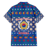 Korea Christmas Family Matching Summer Maxi Dress and Hawaiian Shirt with Bear in Hanbok National Emblem and Traditional Boat Pattern Design - Wonder Print Shop