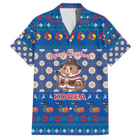 Korea Christmas Hawaiian Shirt with Bear in Hanbok National Emblem and Traditional Boat Pattern Design - Wonder Print Shop