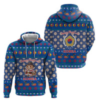 Korea Christmas Hoodie with Bear in Hanbok National Emblem and Traditional Boat Pattern Design - Wonder Print Shop