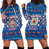Korea Christmas Hoodie Dress with Bear in Hanbok National Emblem and Traditional Boat Pattern Design - Wonder Print Shop