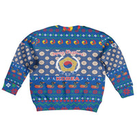 Korea Christmas Kid Ugly Christmas Sweater with Bear in Hanbok National Emblem and Traditional Boat Pattern Design - Wonder Print Shop