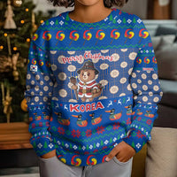Korea Christmas Kid Ugly Christmas Sweater with Bear in Hanbok National Emblem and Traditional Boat Pattern Design - Wonder Print Shop