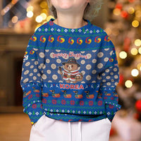 Korea Christmas Kid Ugly Christmas Sweater with Bear in Hanbok National Emblem and Traditional Boat Pattern Design - Wonder Print Shop