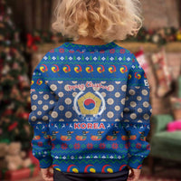 Korea Christmas Kid Ugly Christmas Sweater with Bear in Hanbok National Emblem and Traditional Boat Pattern Design - Wonder Print Shop