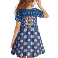 Korea Christmas Kid Short Sleeve Dress with Bear in Hanbok National Emblem and Traditional Boat Pattern Design - Wonder Print Shop