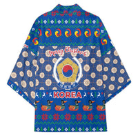 Korea Christmas Kimono with Bear in Hanbok National Emblem and Traditional Boat Pattern Design - Wonder Print Shop