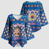 Korea Christmas Kimono Sleeve Blouse with Bear in Hanbok National Emblem and Traditional Boat Pattern Design - Wonder Print Shop