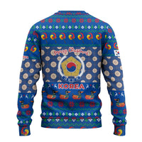 Korea Christmas Ugly Christmas Sweater with Bear in Hanbok National Emblem and Traditional Boat Pattern Design - Wonder Print Shop
