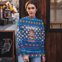 Korea Christmas Ugly Christmas Sweater with Bear in Hanbok National Emblem and Traditional Boat Pattern Design - Wonder Print Shop