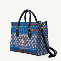 Korea Christmas Leather Bag with Bear in Hanbok National Emblem and Traditional Boat Pattern Design - Wonder Print Shop