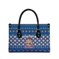 Korea Christmas Leather Bag with Bear in Hanbok National Emblem and Traditional Boat Pattern Design - Wonder Print Shop