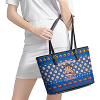 Korea Christmas Leather Tote Bag with Bear in Hanbok National Emblem and Traditional Boat Pattern Design - Wonder Print Shop