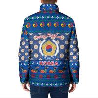 Korea Christmas Padded Jacket with Bear in Hanbok National Emblem and Traditional Boat Pattern Design - Wonder Print Shop