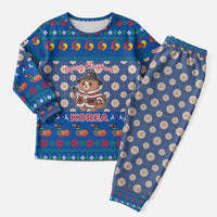 Korea Christmas Pajama Set with Bear in Hanbok National Emblem and Traditional Boat Pattern Design - Wonder Print Shop