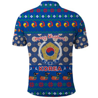 Korea Christmas Polo Shirt with Bear in Hanbok National Emblem and Traditional Boat Pattern Design - Wonder Print Shop