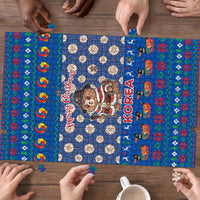 Korea Christmas Puzzle with Bear in Hanbok National Emblem and Traditional Boat Pattern Design - Wonder Print Shop
