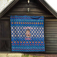 Korea Christmas Quilt with Bear in Hanbok National Emblem and Traditional Boat Pattern Design - Wonder Print Shop