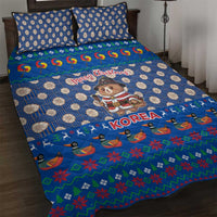 Korea Christmas Quilt Bed Set with Bear in Hanbok National Emblem and Traditional Boat Pattern Design - Wonder Print Shop
