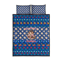 Korea Christmas Quilt Bed Set with Bear in Hanbok National Emblem and Traditional Boat Pattern Design - Wonder Print Shop