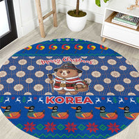 Korea Christmas Round Carpet with Bear in Hanbok National Emblem and Traditional Boat Pattern Design - Wonder Print Shop