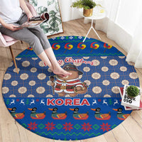 Korea Christmas Round Carpet with Bear in Hanbok National Emblem and Traditional Boat Pattern Design - Wonder Print Shop