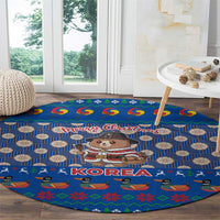 Korea Christmas Round Carpet with Bear in Hanbok National Emblem and Traditional Boat Pattern Design - Wonder Print Shop