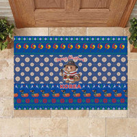 Korea Christmas Rubber Doormat with Bear in Hanbok National Emblem and Traditional Boat Pattern Design - Wonder Print Shop