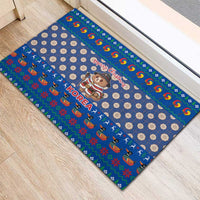 Korea Christmas Rubber Doormat with Bear in Hanbok National Emblem and Traditional Boat Pattern Design - Wonder Print Shop