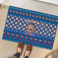 Korea Christmas Rubber Doormat with Bear in Hanbok National Emblem and Traditional Boat Pattern Design - Wonder Print Shop