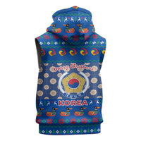 Korea Christmas Sleeveless Zip Hoodie with Bear in Hanbok National Emblem and Traditional Boat Pattern Design - Wonder Print Shop