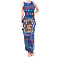 Korea Christmas Tank Maxi Dress with Bear in Hanbok National Emblem and Traditional Boat Pattern Design - Wonder Print Shop