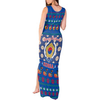 Korea Christmas Tank Maxi Dress with Bear in Hanbok National Emblem and Traditional Boat Pattern Design - Wonder Print Shop
