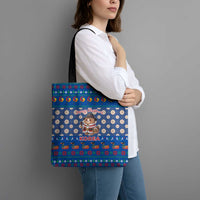 Korea Christmas Tote Bag with Bear in Hanbok National Emblem and Traditional Boat Pattern Design - Wonder Print Shop