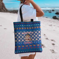 Korea Christmas Tote Bag with Bear in Hanbok National Emblem and Traditional Boat Pattern Design - Wonder Print Shop