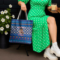 Korea Christmas Tote Bag with Bear in Hanbok National Emblem and Traditional Boat Pattern Design - Wonder Print Shop