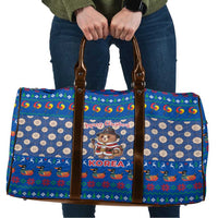 Korea Christmas Travel Bag with Bear in Hanbok National Emblem and Traditional Boat Pattern Design - Wonder Print Shop