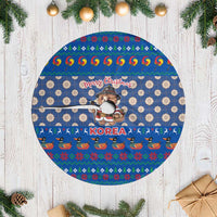 Korea Christmas Tree Skirt with Bear in Hanbok National Emblem and Traditional Boat Pattern Design - Wonder Print Shop
