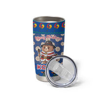Korea Christmas Tumbler Cup with Bear in Hanbok National Emblem and Traditional Boat Pattern Design - Wonder Print Shop