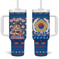 Korea Christmas Tumbler With Handle with Bear in Hanbok National Emblem and Traditional Boat Pattern Design - Wonder Print Shop