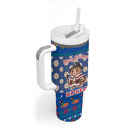 Korea Christmas Tumbler With Handle with Bear in Hanbok National Emblem and Traditional Boat Pattern Design - Wonder Print Shop