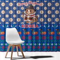 Korea Christmas Window Curtain with Bear in Hanbok National Emblem and Traditional Boat Pattern Design - Wonder Print Shop