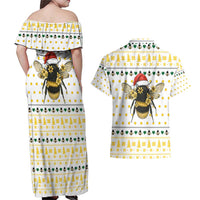 Oh Christmas Bee Bee Christmas Couples Matching Off Shoulder Maxi Dress and Hawaiian Shirt Xmas Holiday Patterns - Wonder Print Shop