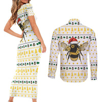 Oh Christmas Bee Bee Christmas Couples Matching Short Sleeve Bodycon Dress and Long Sleeve Button Shirt Xmas Holiday Patterns - Wonder Print Shop