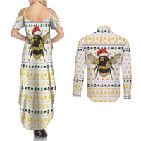 Oh Christmas Bee Bee Christmas Couples Matching Summer Maxi Dress and Long Sleeve Button Shirt Xmas Holiday Patterns - Wonder Print Shop