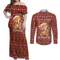 Oh For Fox Sake Christmas Couples Matching Off Shoulder Maxi Dress and Long Sleeve Button Shirt Xmas Holiday Patterns - Wonder Print Shop