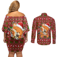 Oh For Fox Sake Christmas Couples Matching Off Shoulder Short Dress and Long Sleeve Button Shirt Xmas Holiday Patterns - Wonder Print Shop