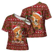 Oh For Fox Sake Christmas Cross Shoulder Shirt Xmas Holiday Patterns - Wonder Print Shop