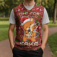 Oh For Fox Sake Christmas Knitted V-Neck Vest Xmas Holiday Patterns - Wonder Print Shop