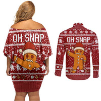 Oh Snap Christmas Couples Matching Off Shoulder Short Dress and Long Sleeve Button Shirt Xmas Holiday Patterns - Wonder Print Shop