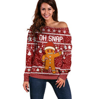 Oh Snap Christmas Off Shoulder Sweater Xmas Holiday Patterns - Wonder Print Shop